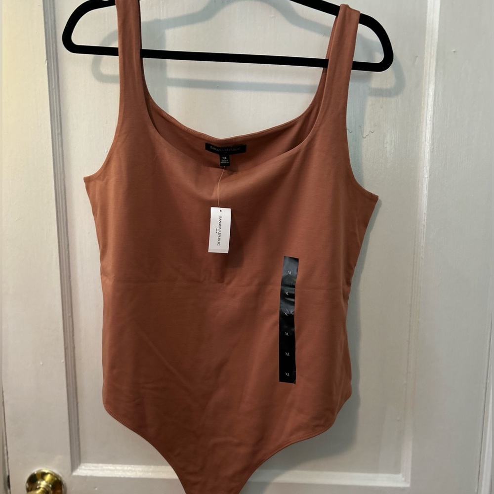 NWT BR Banana Republic brown square neck thong bodysuit size XL